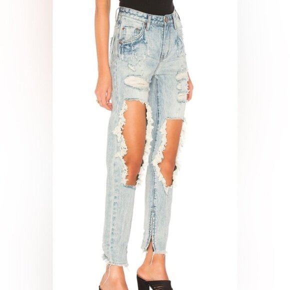 Free People One Teaspoon High Waist Freebirds Skinny Jeans Blue Hart Distressed - Picture 7 of 14